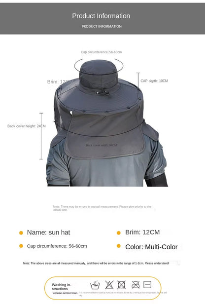 Large Shawl Sunscreen Neck Protection Big Brim Sun Hat Outdoor Leisure Mountaineering Fishing Cap Men Waterproof Fisherman Hats