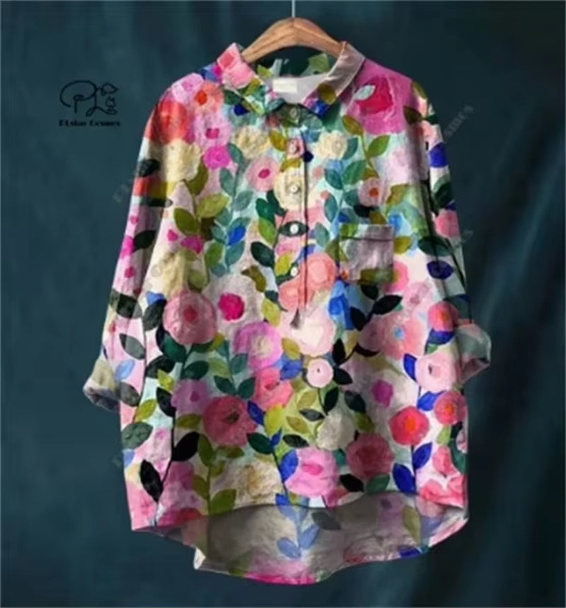 3D Floral Open Tube Shirt for Bold Summer Vibes
